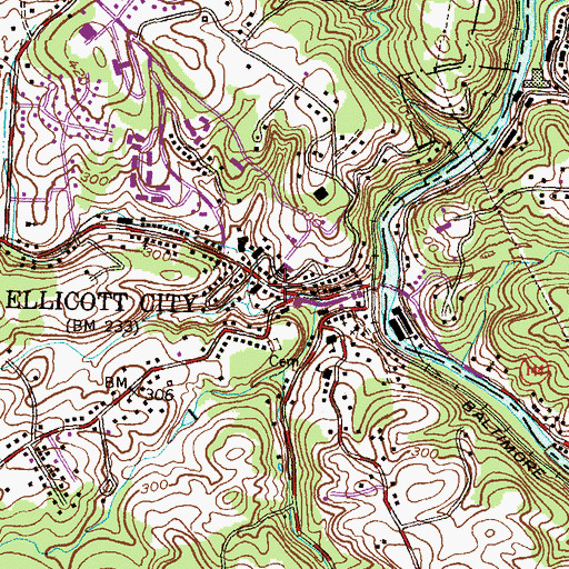 Topographic Map of Ellicott Mills Station Post Office, MD