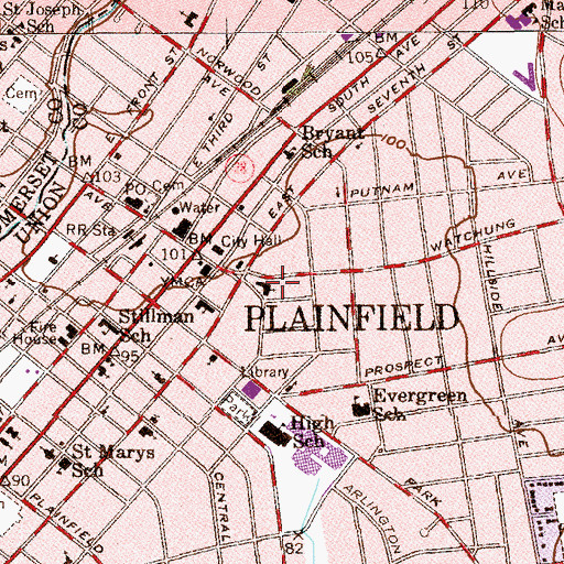 Topographic Map of Crescent Avenue Presbyterian Church, NJ