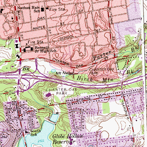 Topographic Map of Birch Mountain Brook, CT