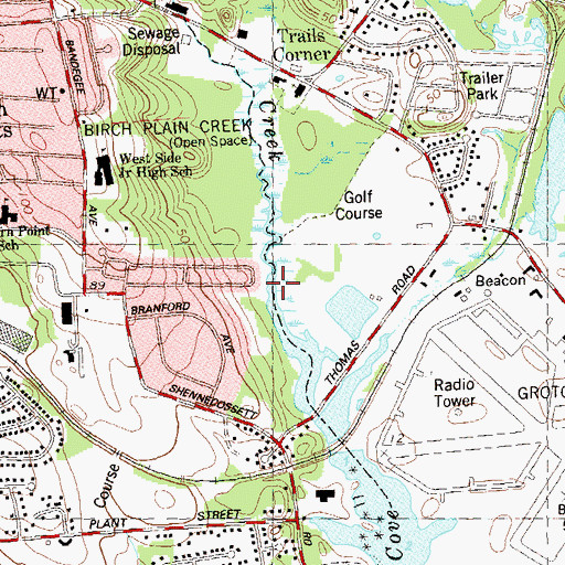 Topographic Map of Birch Plain Creek, CT