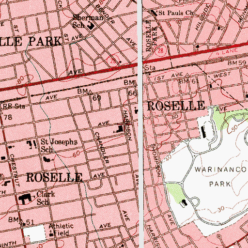 Topographic Map of Harrison Elementary School, NJ