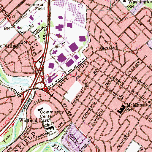 Topographic Map of Highland Avenue Elementary School, NJ