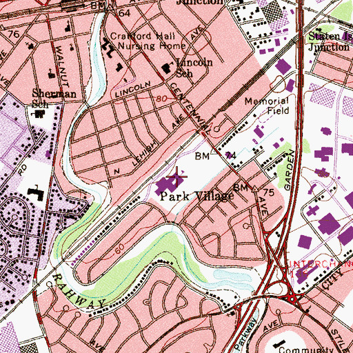 Topographic Map of Hillside Avenue Elementary School, NJ