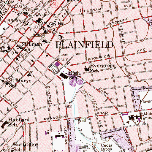 Topographic Map of Plainfield High School, NJ