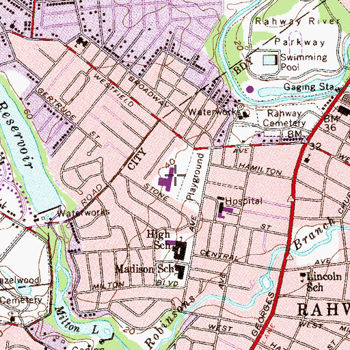 Topographic Map of Rahway Middle School, NJ