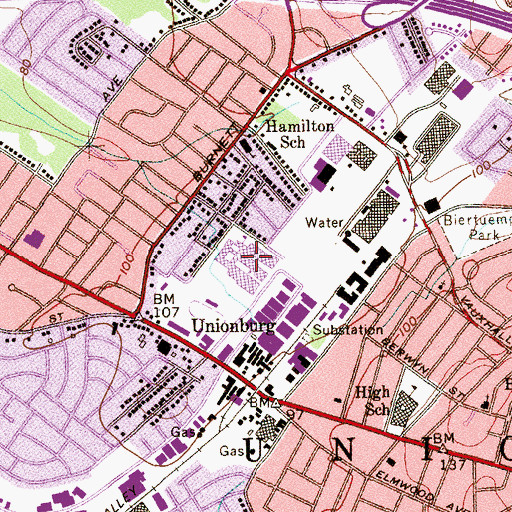 Topographic Map of Union Senior High School, NJ