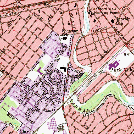 Topographic Map of Walnut Avenue Elementary School, NJ