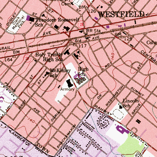 Topographic Map of Westfield Senior High School, NJ