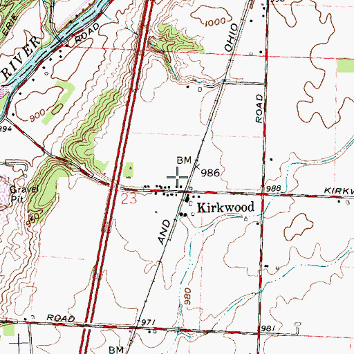 Topographic Map of Kirkwood Post Office (historical), OH