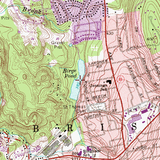 Topographic Map of Birge Pond, CT
