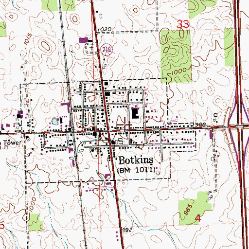 Topographic Map of Botkins Post Office, OH
