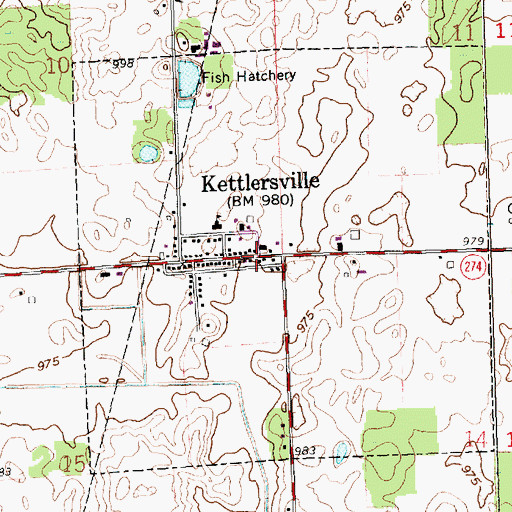 Topographic Map of Kettlersville Post Office, OH