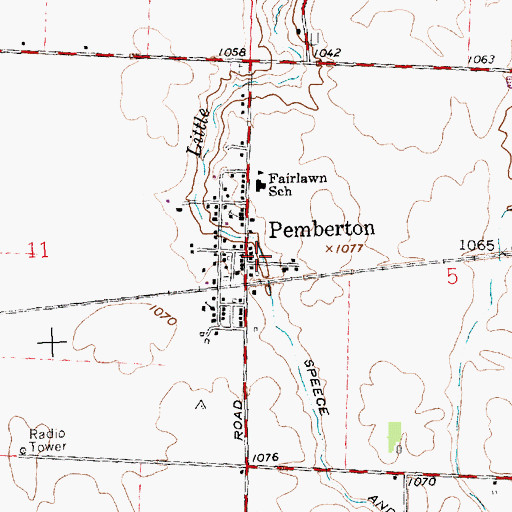 Topographic Map of Pemberton Post Office, OH