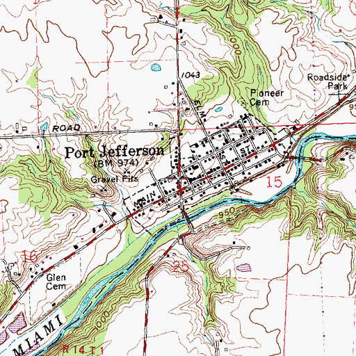 Topographic Map of Port Jefferson Post Office, OH