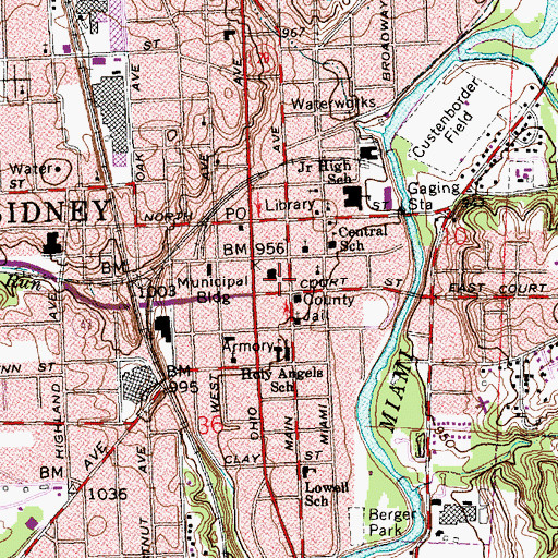 Topographic Map of Sidney Post Office, OH