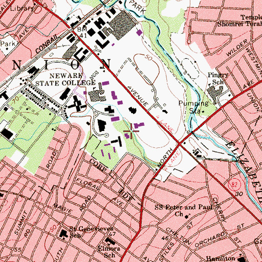 Topographic Map of Downs Hall, NJ