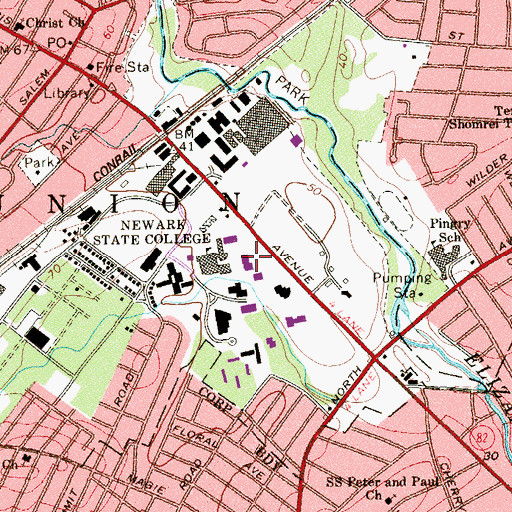 Topographic Map of Hutchinson Hall, NJ