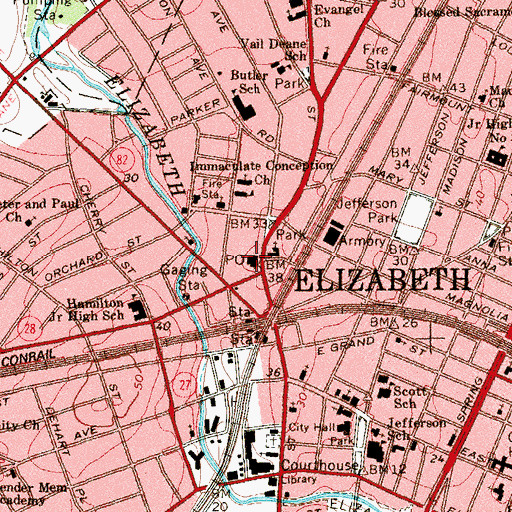 Topographic Map of Elizabeth Post Office, NJ