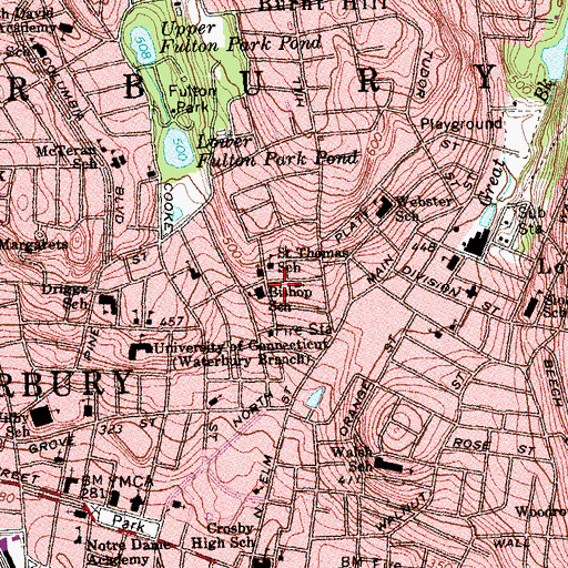 Topographic Map of Bishop School, CT