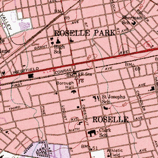 Topographic Map of Roselle Post Office, NJ