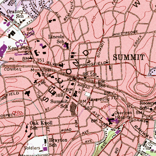 Topographic Map of Summit Post Office, NJ