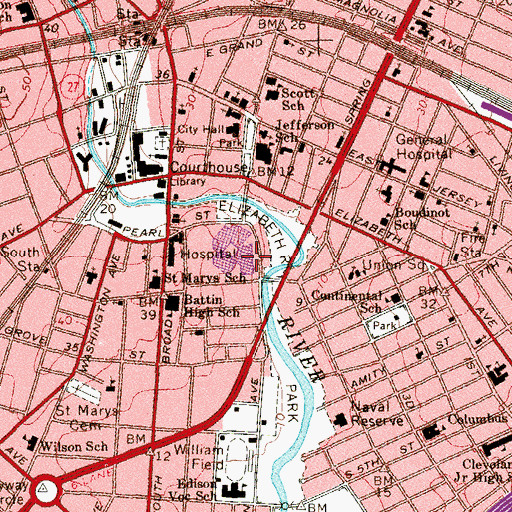 Topographic Map of Elizabeth High School, NJ