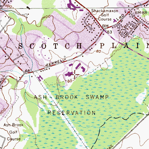 Topographic Map of Union County Vocational Technical School, NJ
