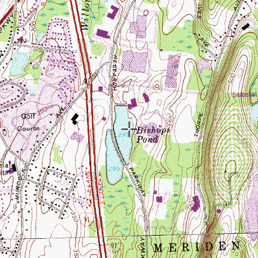 Topographic Map of Bishops Pond, CT