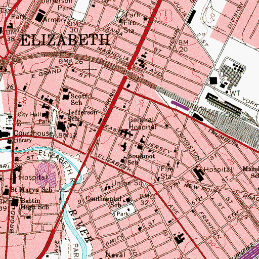 Topographic Map of Trinitas Regional Medical Center, NJ