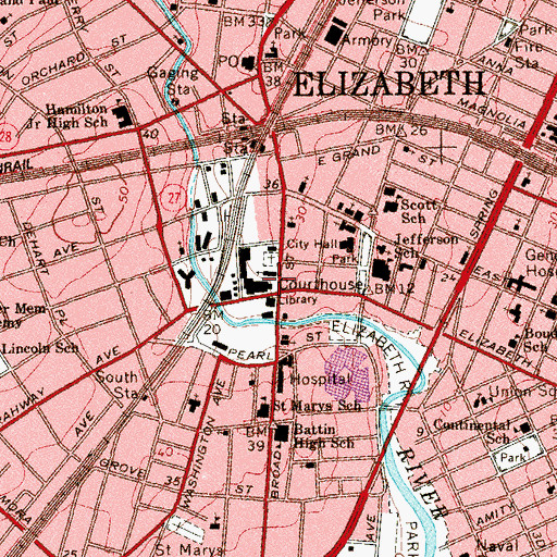 Topographic Map of Union County Courthouse, NJ
