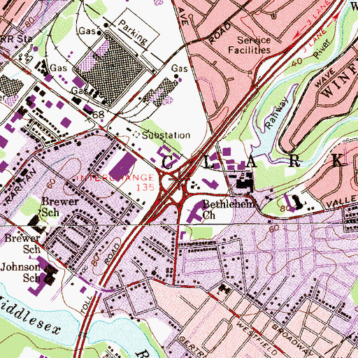 Topographic Map of Interchange 135, NJ