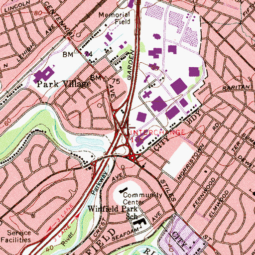 Topographic Map of Interchange 136, NJ