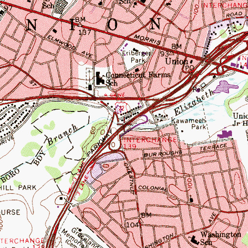 Topographic Map of Interchange 139, NJ