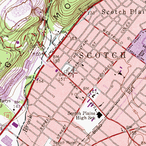 Topographic Map of Scotch Plains Baptist Church, NJ