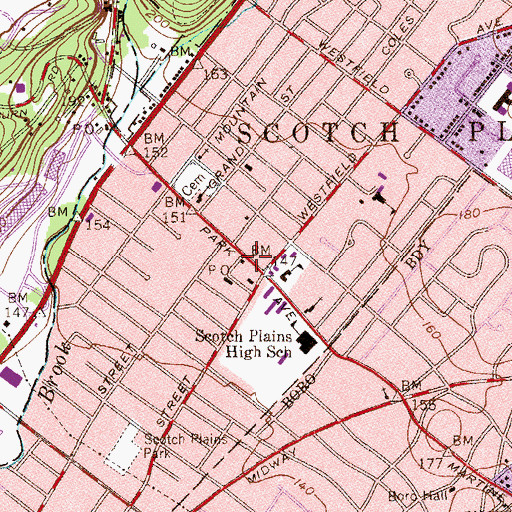 Topographic Map of Scotch Plains Municipal Building, NJ