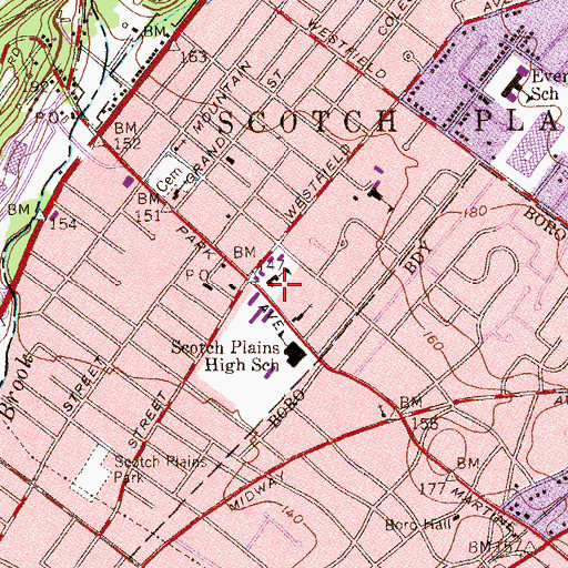 Topographic Map of Scotch Plains School Number 1 (historical), NJ