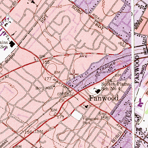 Topographic Map of Fanwood Memorial Library, NJ