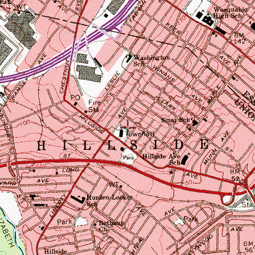 Topographic Map of Hillside Free Public Library, NJ