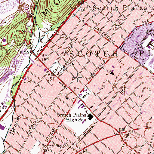 Topographic Map of Scotch Plains Public Library, NJ
