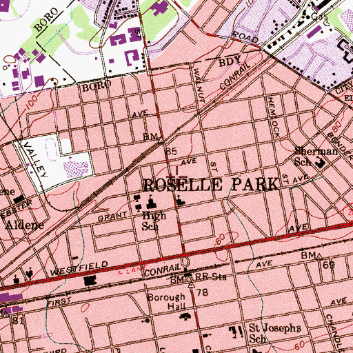 Topographic Map of Veteran's Memorial Library, NJ