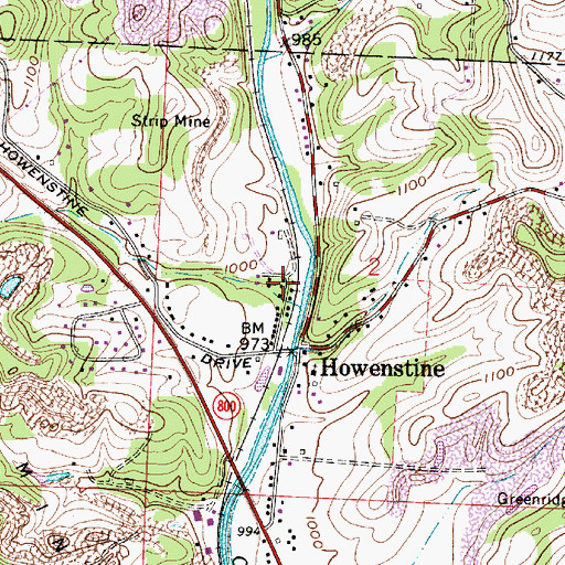 Topographic Map of Howenstine Post Office (historical), OH