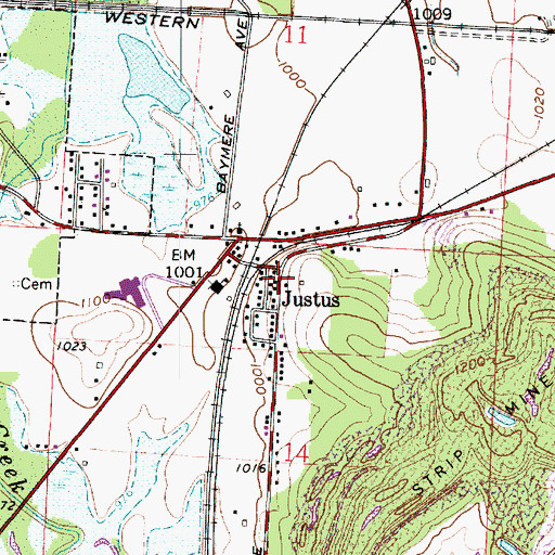 Topographic Map of Justus Post Office (historical), OH