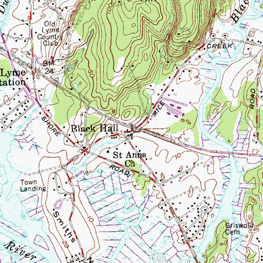 Topographic Map of Black Hall, CT