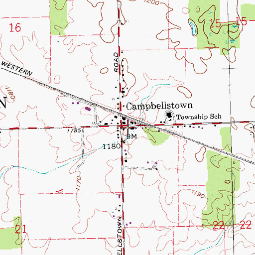 Topographic Map of Campbellstown Post Office (historical), OH