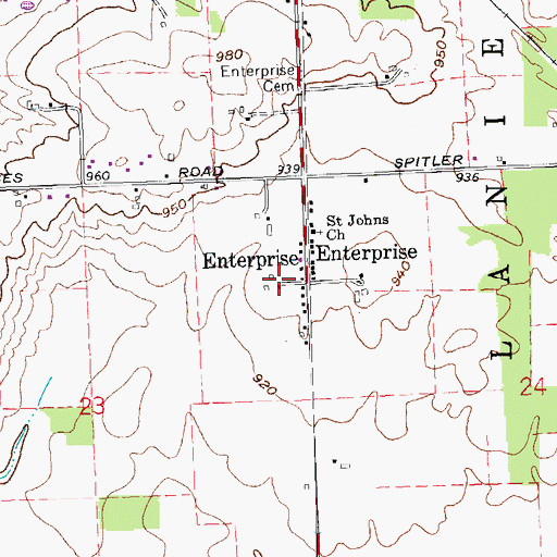 Topographic Map of Enterprise Post Office (historical), OH