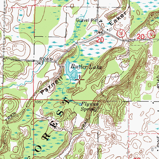 Topographic Map of Butler Lake and Flynn's Spring State Natural Area, WI