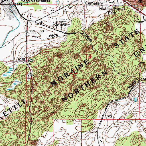 Topographic Map of Kettle Moraine Red Oaks State Natural Area, WI