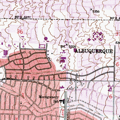 Topographic Map of Cleveland Middle School, NM