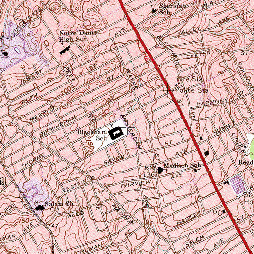 Topographic Map of Blackham School, CT