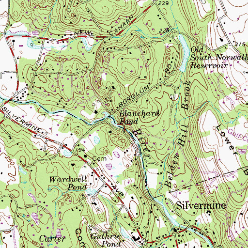 Topographic Map of Blanchard Pond, CT